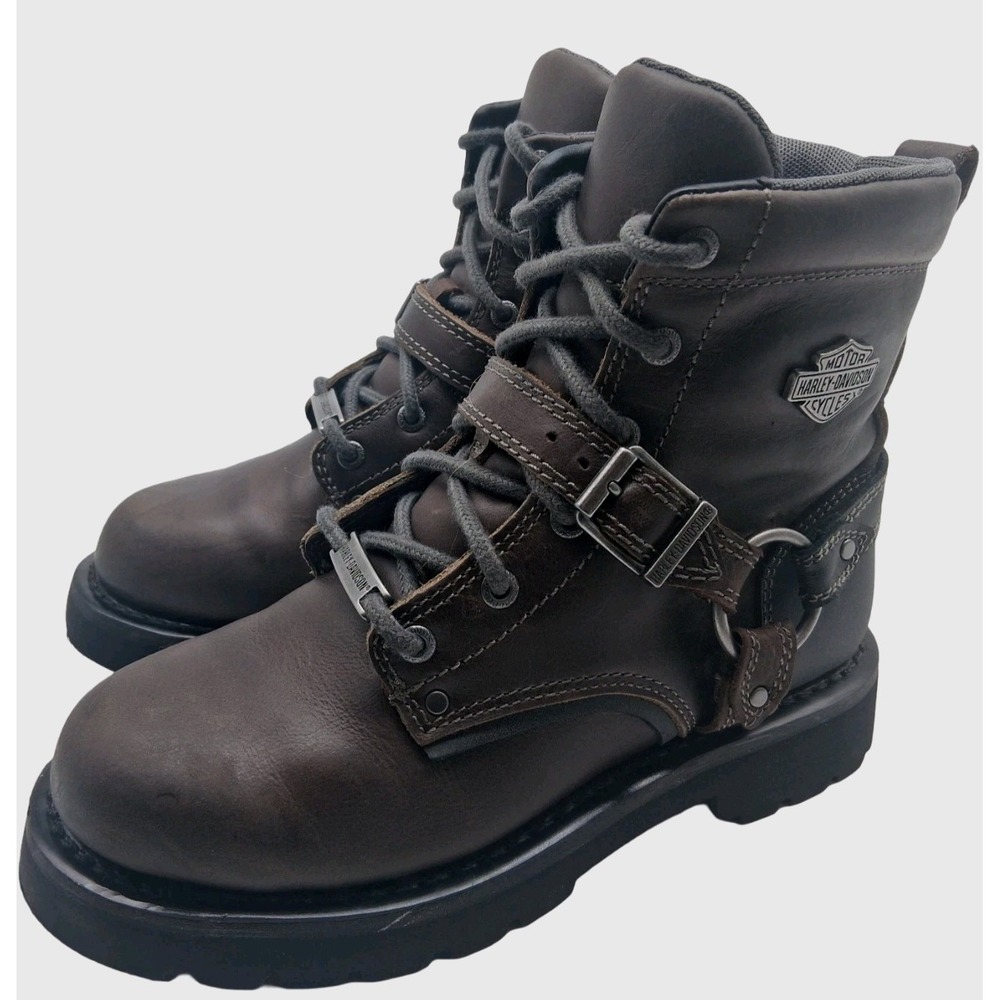 Harley-Davidson Boots Womens Size 7 Brown Leather Harness Biker Ankle Side Zip